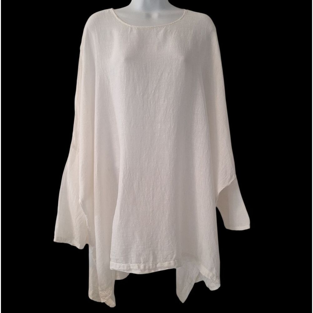 La Bottega di Brunella luxery linen long sleeve asymetric bat wing tunic